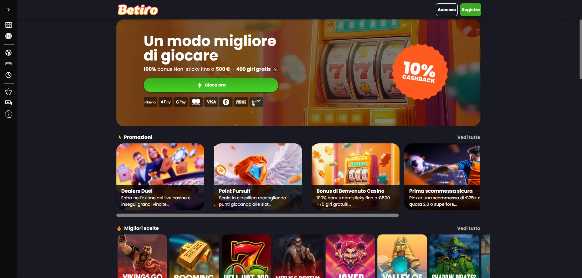 Betiro Casino scommesse sportive – calcio, tennis e esports