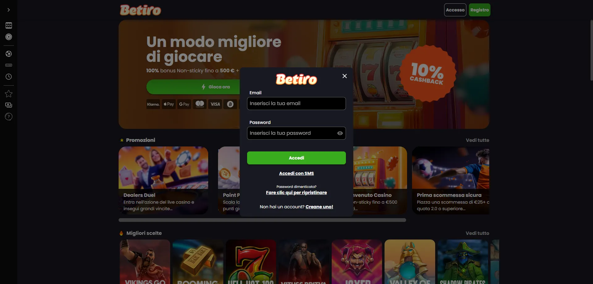 Accesso all'account Betiro Casino — interfaccia sicura e intuitiva