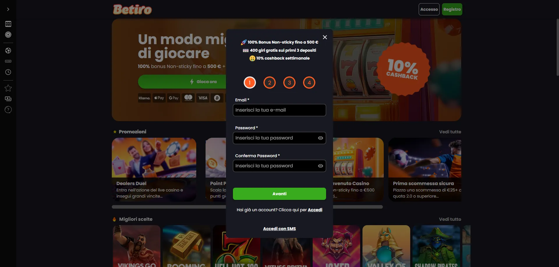 Registrazione su Betiro Casino — semplice e veloce