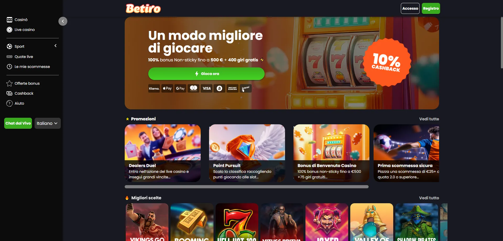 Betiro Casino Italia – casinò online sicuro con oltre 3000 giochi