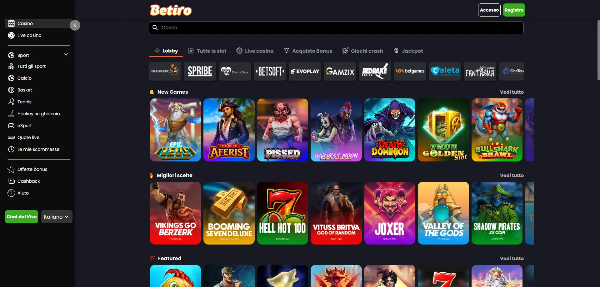 Betiro Casino giochi – slot video e classiche dei migliori provider