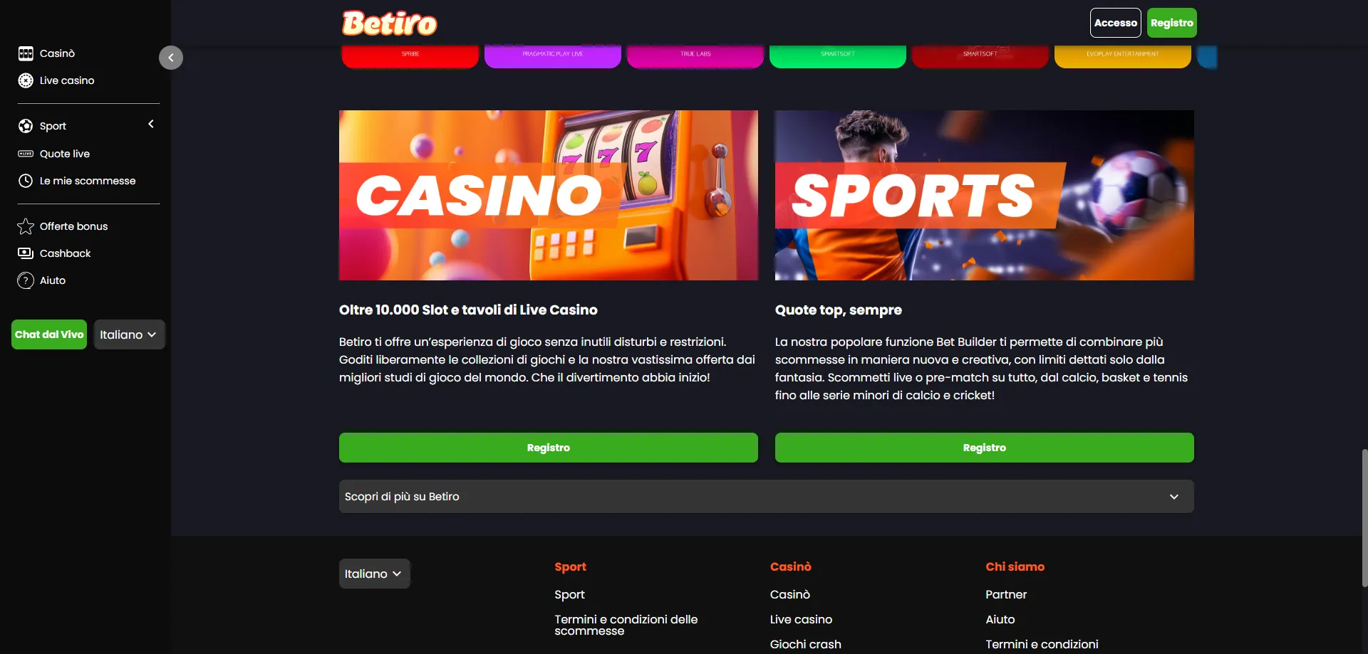 Provider software top su Betiro Casino — Pragmatic Play e NetEnt